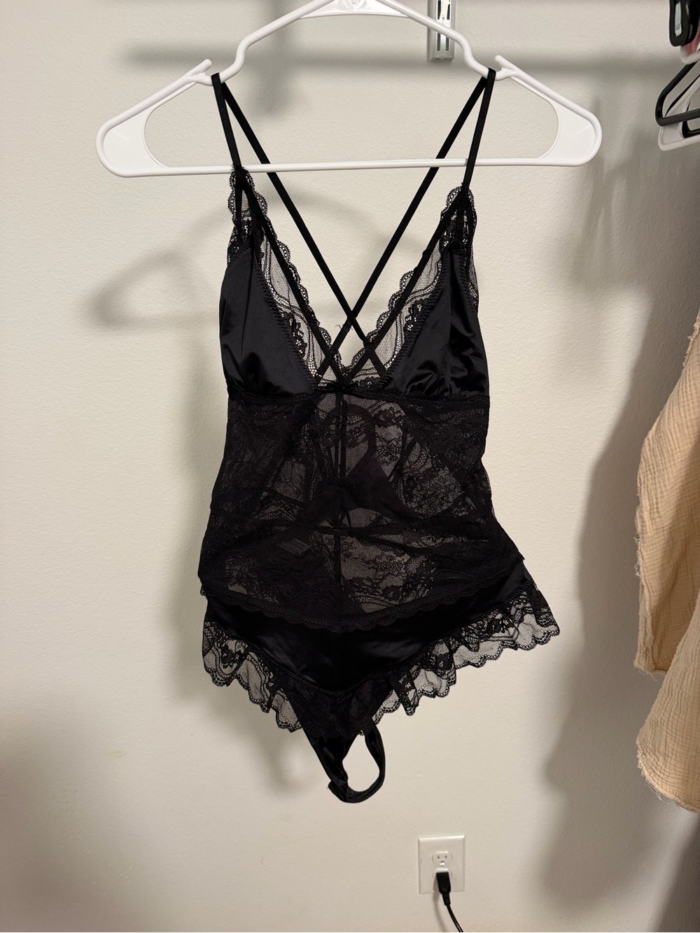 Free People Black Lace Strappy Chemise Bodysuit
